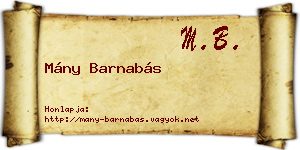 Mány Barnabás névjegykártya